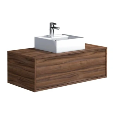 Afbeelding van Vente unique Donker naturelkleurig hangend badkamermeubel met enkele wastafel 94 cm TEANA II L x H 32 D 47