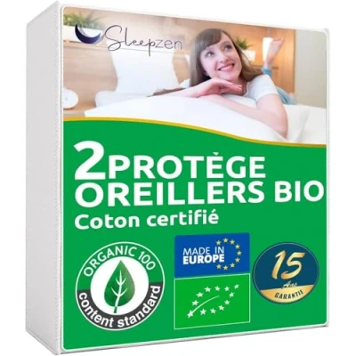 Afbeelding van Matrasbeschermer, absorberend, 40 x 80 cm, biologisch katoen, OCS® gecertificeerd, niet waterdicht, 2 stuks, gemaakt in Europa, ademend katoenen fleece, kussenhoes, envelop
