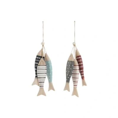 Afbeelding van Ophangdecoratie Home ESPRIT Blauw Rood Multicolour Vissen 5 x 2 20 cm (2 Stuks)