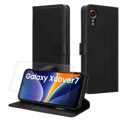 Afbeelding van kwmobile telefoonhoesje geschikt voor Samsung Galaxy Xcover7 hoesje Smartphone case met pasjeshouder RFID blokkering en screenprotector In zwart