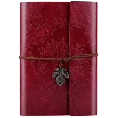 Afbeelding van Notitieboek vintage leer met lege pagina&#039;s, navulbaar, reisdagboek voor vrouwen en meisjes, cadeau A5, 23,9 x 16,5 cm, rood