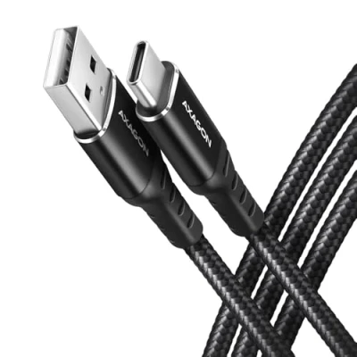 Afbeelding van AXAGON BUCM AM10AB cable USB C &lt; &gt; A, 1m, 2.0, 3A, ALU, braid, Black
