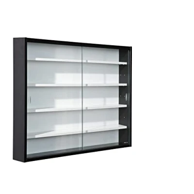 Afbeelding van Inter Link Wandvitrine voor verzamelobjecten, opbergkast met 4 planken, 5 vakken, miniaturen, MDF, zwart/wit (80 x 60 9,5 cm), Collecty zwart