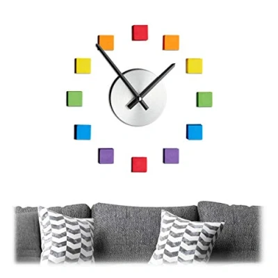 Afbeelding van Relaxdays wandklok 3D stickers DIY klok kinderkamer muur analoge kleur