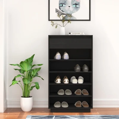 Afbeelding van Schoenenkast 60x34x105 cm massief grenenhout zwart