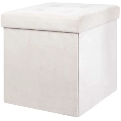 Image de The Home Deco Factory Pouf coffre pliable en suédine assise capitonnée Beige