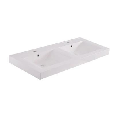 Afbeelding van Xellanz Wiesbaden Tigris wastafel dubbel met 2 kraangaten 120x46x8 cm kunstmarmer glans wit