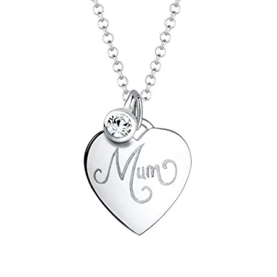 Afbeelding van Elli dames Halsketting mum lettering hart met een kristal in 925 sterling zilver