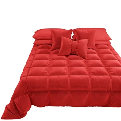 Afbeelding van PETTI Artigiani Italiani Dekbed van zacht en warm fluweel, 350 g/m², tweezijdig, vierkant een half dekbed: 220 x 260 cm, rood, 100% Made in Italy