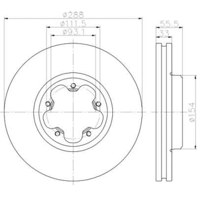 Afbeelding van TEXTAR PRO 93260603 Remschijf 288 33 05/05 111,5 interne ventilatie Gecoat Zonder wielbevestigingsbout, wielnaaf