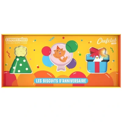 Afbeelding van Chefclub Network Kids Uitsteekvormpjesset voor kinderverjaardag keuken en huis set van 3 uitsteekvormen koekjes, hoed, ballon cadeau met recept inbegrepen 2PAST240