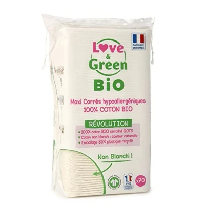 Afbeelding van Love &amp; Green Maxi Hypoallergene Vierkantjes 100% Organisch Katoen 70 Cottons