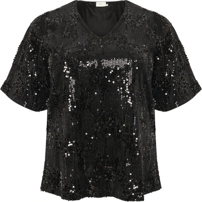 Afbeelding van Kaffe Curve Nicoleen Sequin Blouse, Dames, Maat: 50/52, Black deep