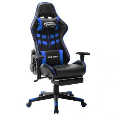 Afbeelding van Gamestoel met voetensteun kunstleer zwart en blauw