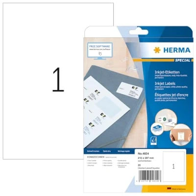 Afbeelding van HERMA Special Papier mat permanent zelf klevend gecoat wit A4 (210 x 297 mm) 90 g/m² 25 etiket(ten) labels bestandmappen
