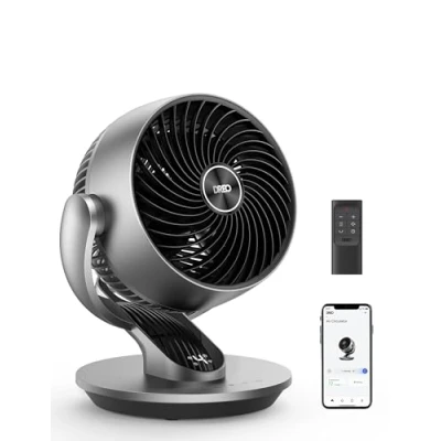 Afbeelding van Dreo Slimme tafelventilator 28 dB, diameter 18 cm, 4 snelheden, 5 modi, 12 uurs timer, 120 + 90 oscillerende met afstandsbediening, spraakbesturing, koeling, ventilator, Lynx S,