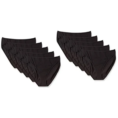 Image de Amazon Essentials Culotte en coton à jambe échancrée (grandes tailles disponibles) Women&#039;s, Pack of 10, Noir, 46