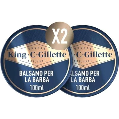 Afbeelding van King C. Gillette Baardbalsem voor mannen, 2 blikjes van 100 ml baardverzorging, gebruikt met of zonder spoeling cacaoboter, cadeau idee mannen