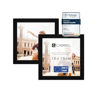 Afbeelding van CABBEL Set van 2 fotolijsten 15 x cm, zwart, robuuste mdf houten lijst, onbreekbaar plexiglas, om op te hangen en neer zetten, ideaal voor foto&#039;s, afbeeldingen, collages