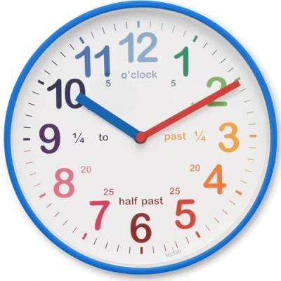Afbeelding van Acctim Wickford 22529 Kwartswandklok voor kinderen, regenboogwijzerplaat, kwart markers, blauw, 20 cm