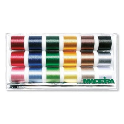 Afbeelding van Madeira Neongaren hand en machinaal naaien, voor borduurwerk, duurzame stoffen, outdoor werkkleding, 100% polyester, 18 x 400 m, verschillende kleuren