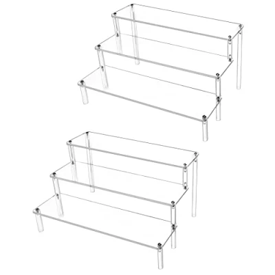 Afbeelding van QWORK® 3 laags acryl display stand, transparant rek voor figuren, sieraden, cupcake, lippenstift, nagellak, specerijen, 30 x 21 15 cm (2 stuks)