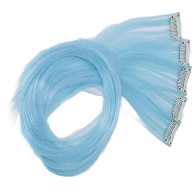 Afbeelding van CAISHA 60 cm, kleurrijke strengen, clip in extensions, glad haar, lang, babyblauw, BST109