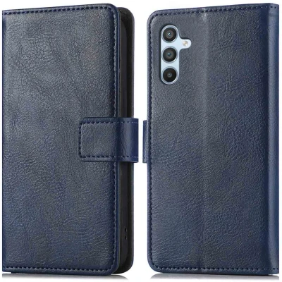 Afbeelding van iMoshion Hoesje Geschikt voor Samsung Galaxy A34 (5G) Met Pasjeshouder Luxe Bookcase Donkerblauw