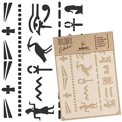 Afbeelding van NAKLEO DIY herbruikbaar plastic sjabloon Egyptische hiërogliefen geometrische ambachten muurschildering model scrapbooking snijden stof meubels hout (30 x 42 cm)