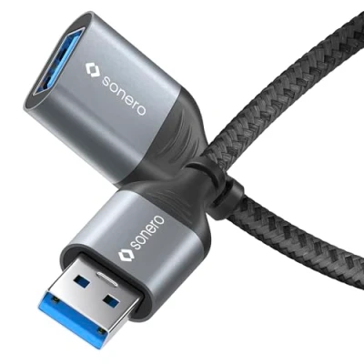 Afbeelding van Sonero® USB A naar datakabel, type verlengkabel, 3.0, 5 GB/s, spacegrijs/zwart, 1,50 m