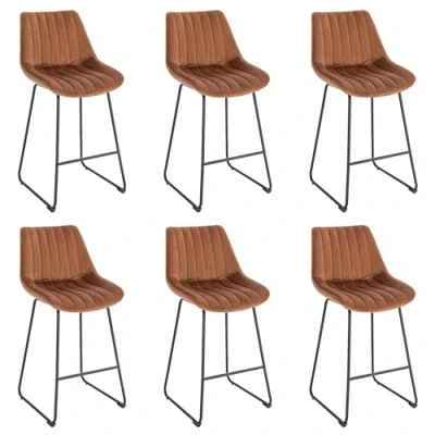 Afbeelding van Lina® Vegas Barstoel Bruin Set van 6 Velvet Barkrukken