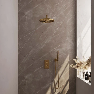 Afbeelding van Brauer Gold Edition Regendoucheset inbouw hoofddouche 30cm gladde knop handdouche Staaf 1 stand PVD geborsteld goud