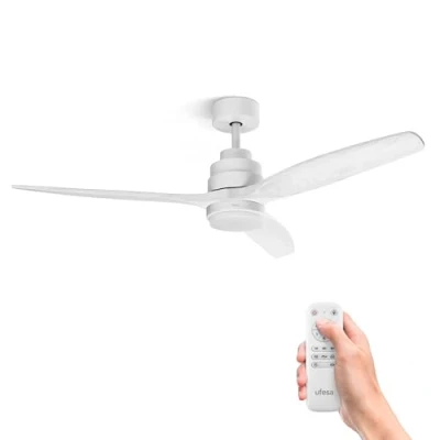 Afbeelding van Ufesa CFNP Plafondventilator met licht, 40 W, 6 snelheden, stil, 3 bladen van natuurlijk hout, 132 cm, zomerfunctie, winterfunctie, 8 uur timer, lichtniveaus, afstandsbediening, lichthoutwit