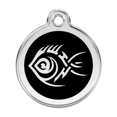 Afbeelding van Tribal Fish Black roestvrijstalen hondenpenning large/groot dia. 3,8 cm RedDingo