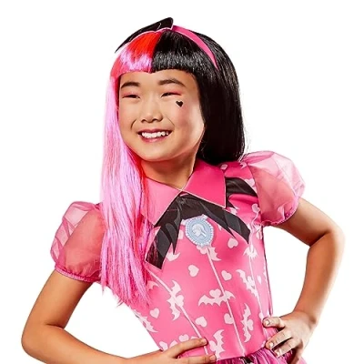 Afbeelding van RUBIE&#039;S Officieel Monster High kostuum accessoire voor kinderen, roze en zwarte pruik Draculaura, één maat Halloween kostuum, accessoires tieners, meisjes, Draculaura