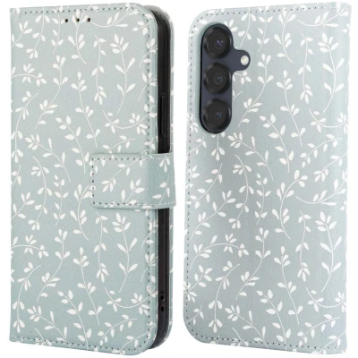 Afbeelding van imoshion Hoesje Geschikt voor Samsung Galaxy S25 Design Bookcase smartphone Smoke Green Flowers