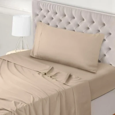 Afbeelding van Utopia Bedding Beddengoed, 90 x 190 cm, eenpersoonsbeddengoed, 3 delig, polyester microvezel, 1 hoeslaken 190, laken 167 243 cm en kussensloop 50 75 beige