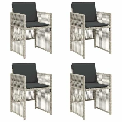 Afbeelding van Tuinstoelen 4 st met kussens poly rattan lichtgrijs