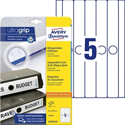 Afbeelding van Avery Ordnerrugetiketten, wit, 34,0 x 297,0 mm, permanent klevend