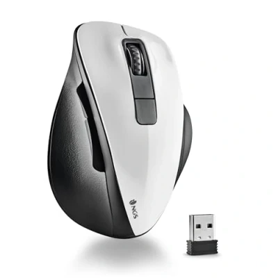Image de NGS BOW Souris ergonomique pour droitiers optique 5 boutons sans fil 2.4 GHz récepteur USB blanc