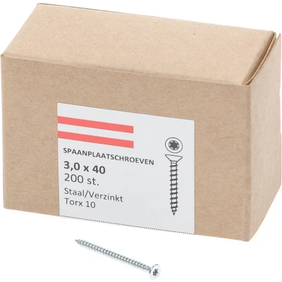 Afbeelding van Spaanplaatschroef verzinkt platverzonken kop TX10 voldraad 3.0X40 (per 200 stuks)
