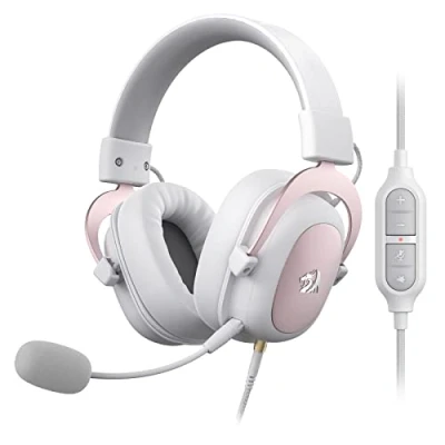 Afbeelding van Redragon H510 Zeus Gaming headset met kabel, 7.1 surround sound, ademende stoffen hoes, 53 mm driver, afneembare microfoon, immersion voor PC/PS4/Xbox One/NS, roze en wit