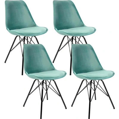 Afbeelding van Kick kuipstoel Velvet mintgroen zwart frame set van 4