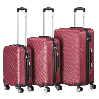 Afbeelding van Zelsius Set van 3 koffers met harde schaal, ABS, groot, cijferslot, dubbele wielen en binnenwand, trolley, handbagage, Rood
