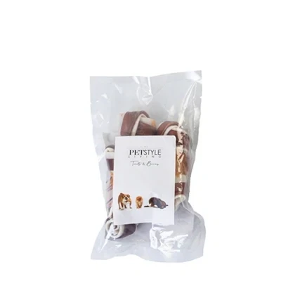 Afbeelding van Petstyleliving Meerkleurig geknoopt bot met kip 10 11cm Hondensnacks