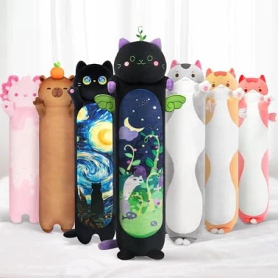 Afbeelding van Mewaii Kawaii pluche kussen, 110 cm, lang mintkleurig, kat, voor kinderen, dierpop, speelgoed knijpkussen, schattig, wollig, comfortabel, cadeau 1 3 jaar