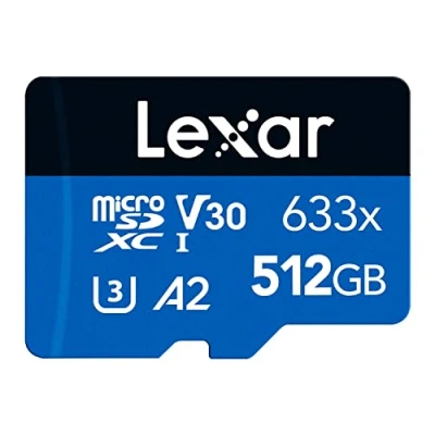 Afbeelding van Lexar LMS0633512G BNAAA 633x 512 GB micro SD kaart, microSDXC UHS I kaart + adapter, tot 100 MB/s lezen, A2, C10, U3, V30, TF voor smartphone/tablet/bewakingscamera