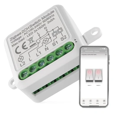 Afbeelding van EMOS GoSmart Home ZigBee Schakelmodule met app voor dubbele schakelaar, inbouwrelaisschakelaar afstandsbediening, compatibel Google en Alexa