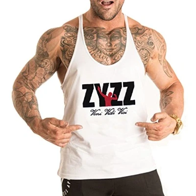Afbeelding van Tanktop voor heren, mouwloos, hardlopen, tank, top, sportkleding, jas, Zyzz00 wit