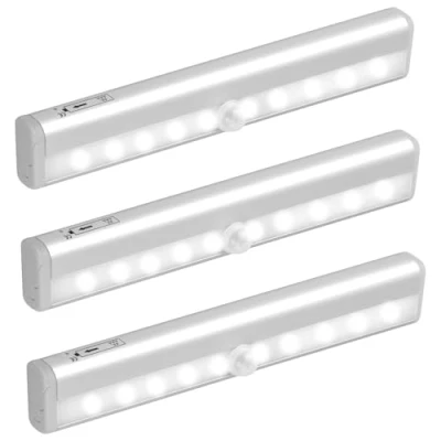 Afbeelding van Jinlaili Set van 2 led lampen Met bewegingsmelder magnetische strip Op batterijen werkende kledingkastlampen 10 leds Nachtlampje Kastlichtbalk Voor keuken (3 stuks